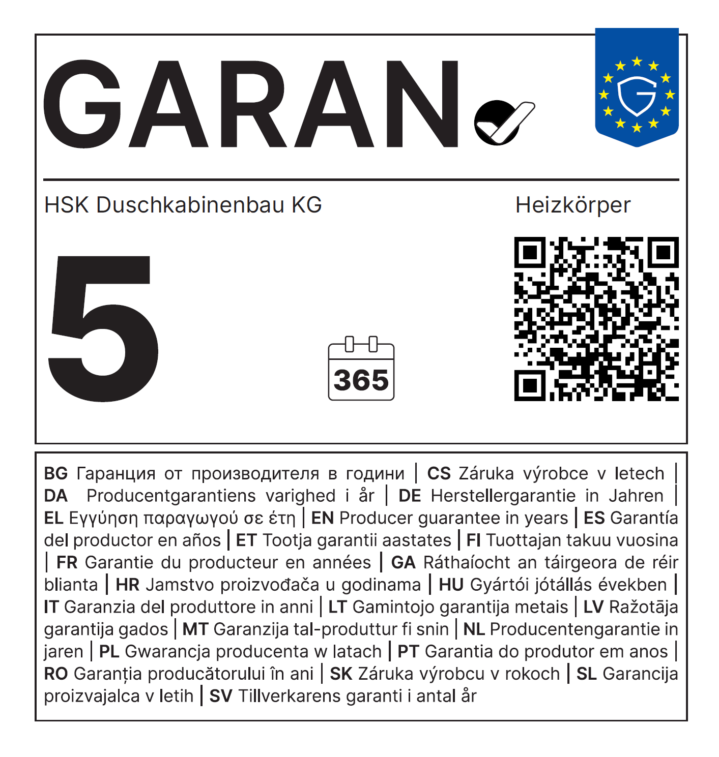Garantie – HSK Image Badheizkörper, Handtuchtrockner, Badtrockner gerade, 2 Größen, viele Farben