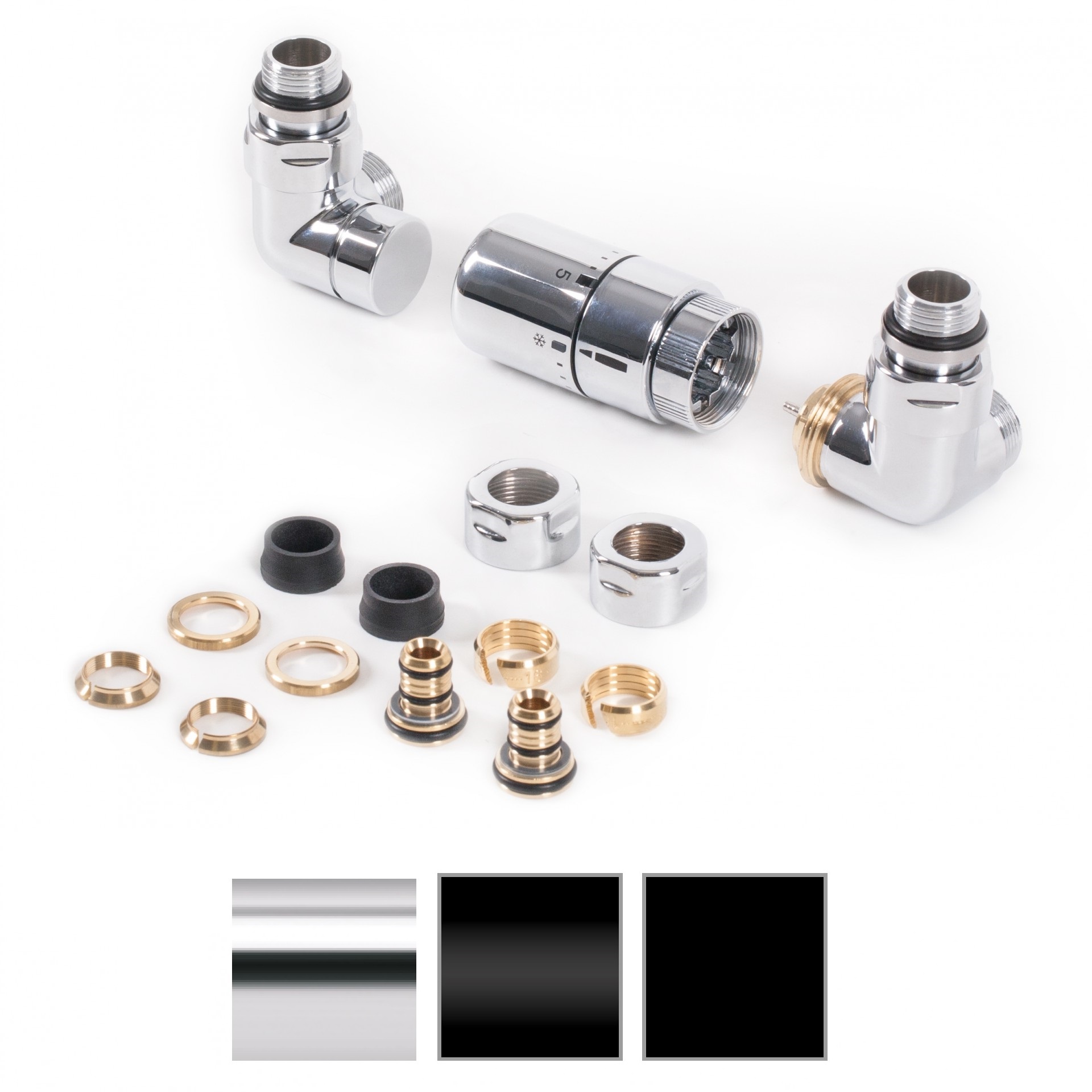 Terma Winkeleck Thermostatventil-Set, Anschlussset, Thermostat, 3 Farben 